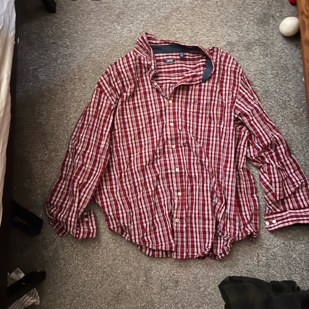 Men's 3XL Big & Tall IZod Red & White Plaid Shirt
